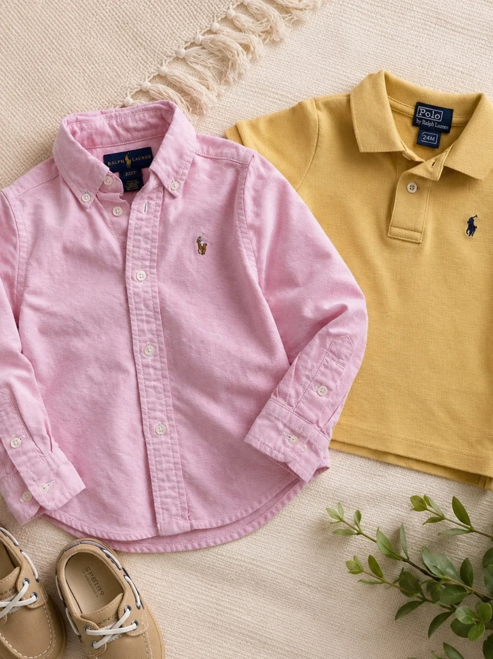 Ralph Lauren Toddler Shirt Bundle 2T & 24M Pink Oxford + Yellow Polo Top